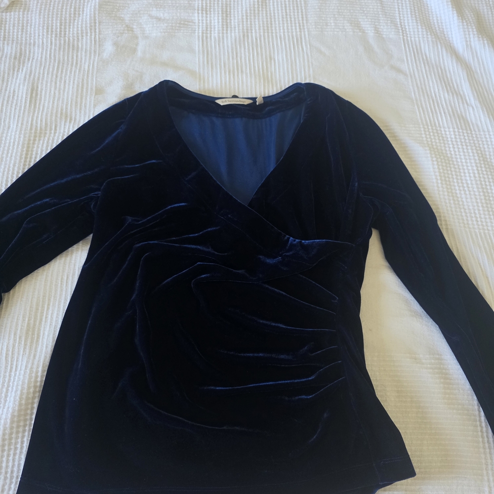 Soft Surroundings Deep Navy Velvet Faux-Wrap Long Sleeve